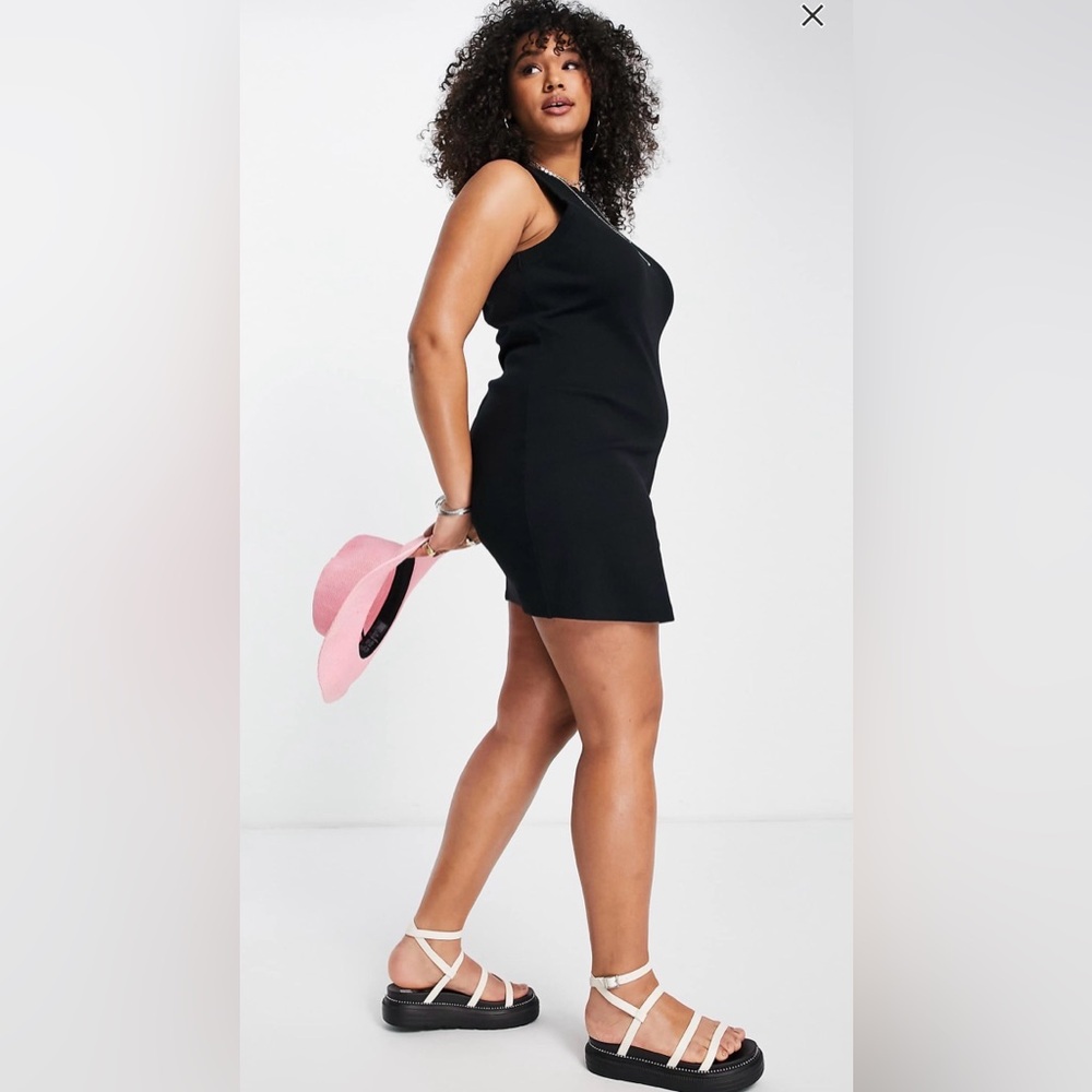 ASOS Design Curve Black Racer Front Ribbed Mini Tank Dress - SZ 18 US